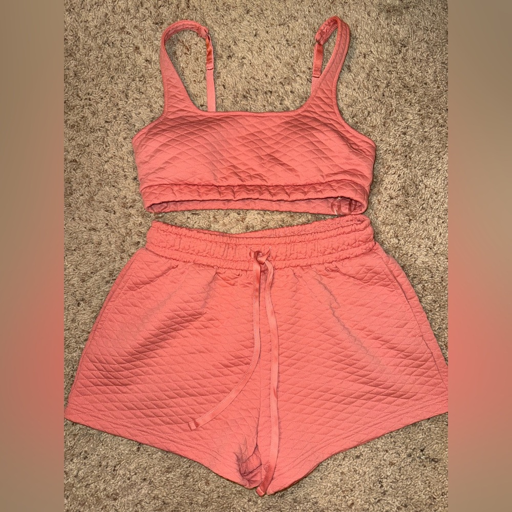 salmon-colored two piece set